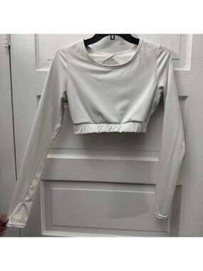 Danysu White Open Back Long Sleeve Crop Top Athletic Dance Yoga Size S